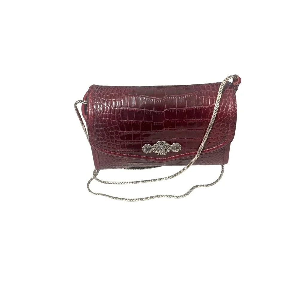Brighton‎ Crossbody Bag Womens Small Burgundy Croco Leather Excellent Filigree